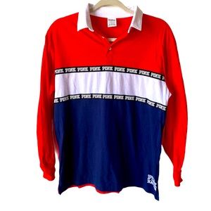VS Pink Nation Red White Blue Collared Long Sleeve